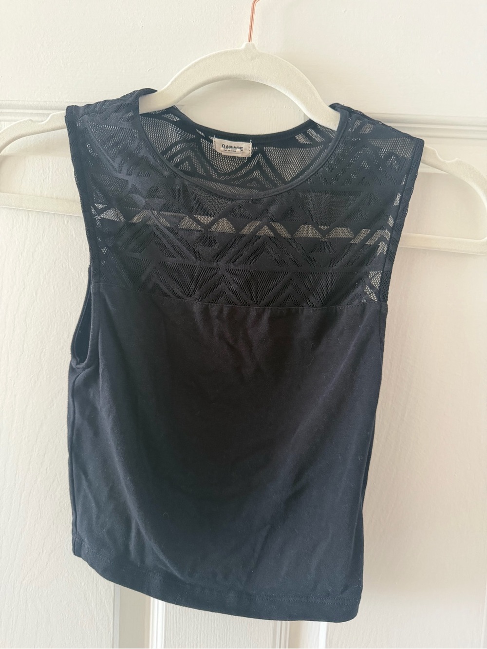 Garage Black Lace-Panel Crop Tank with Neutral Bottoms - Picture 2 of 4